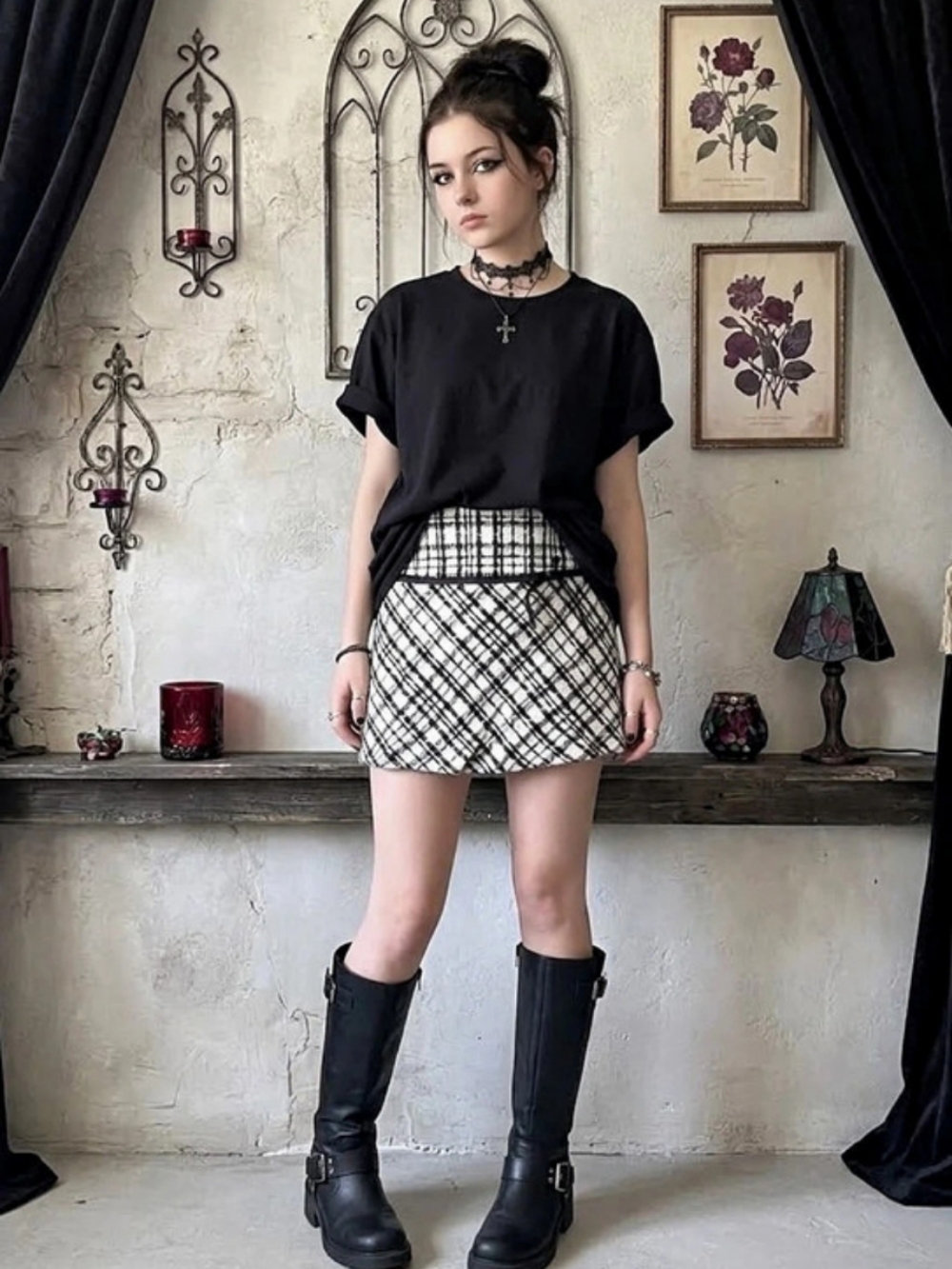 LA SENZA GIRL 👧Plaid School Girl VINTAGE Mini Skirt Black&White Like New Sz XL